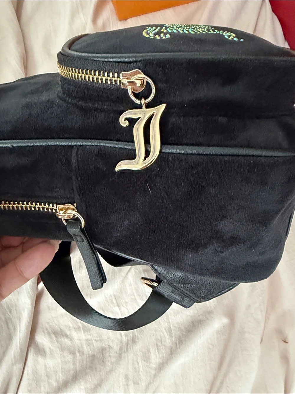 Juicy Couture Black Crystal 'Juicy' Logo Mini Backpack